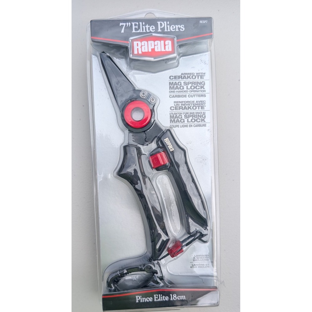 Rapala 7" Elite Pliers RESP7 Cerakote Mag Spring Fishing Pliers Sheath Lanyard